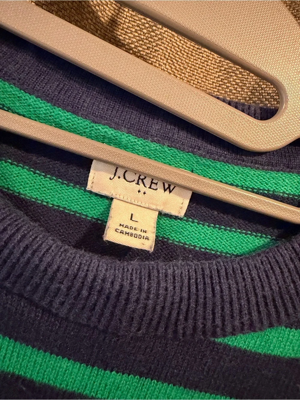 J. Crew Women's Navy and Teal Striped Crewneck Sweater